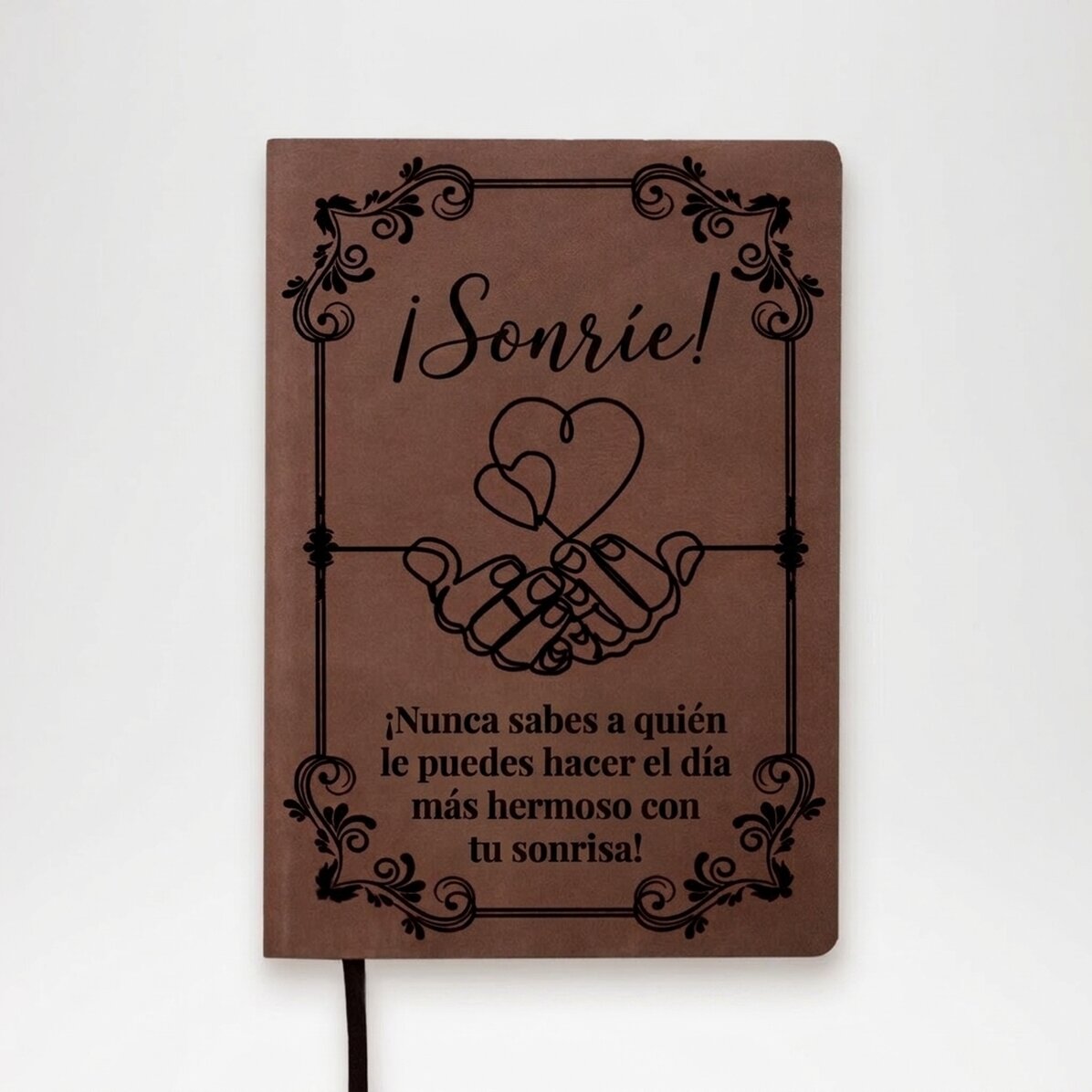 Agenda de piel personalizada con mensaje - Sonríe