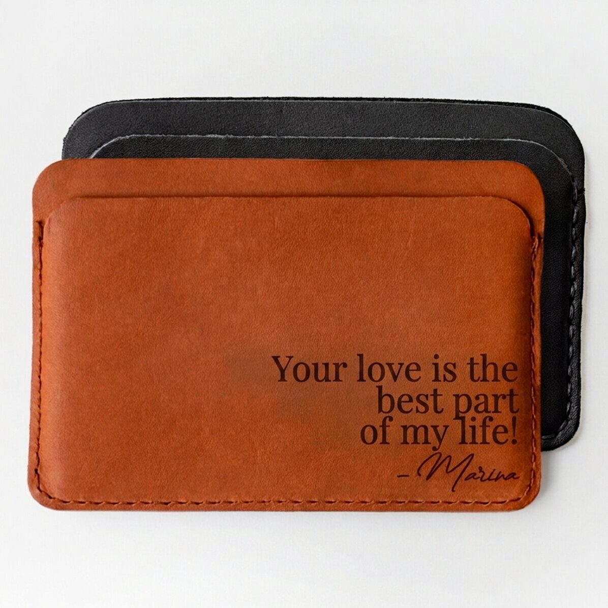 Cartera de piel personalizada con mensaje y firma - Tu amor