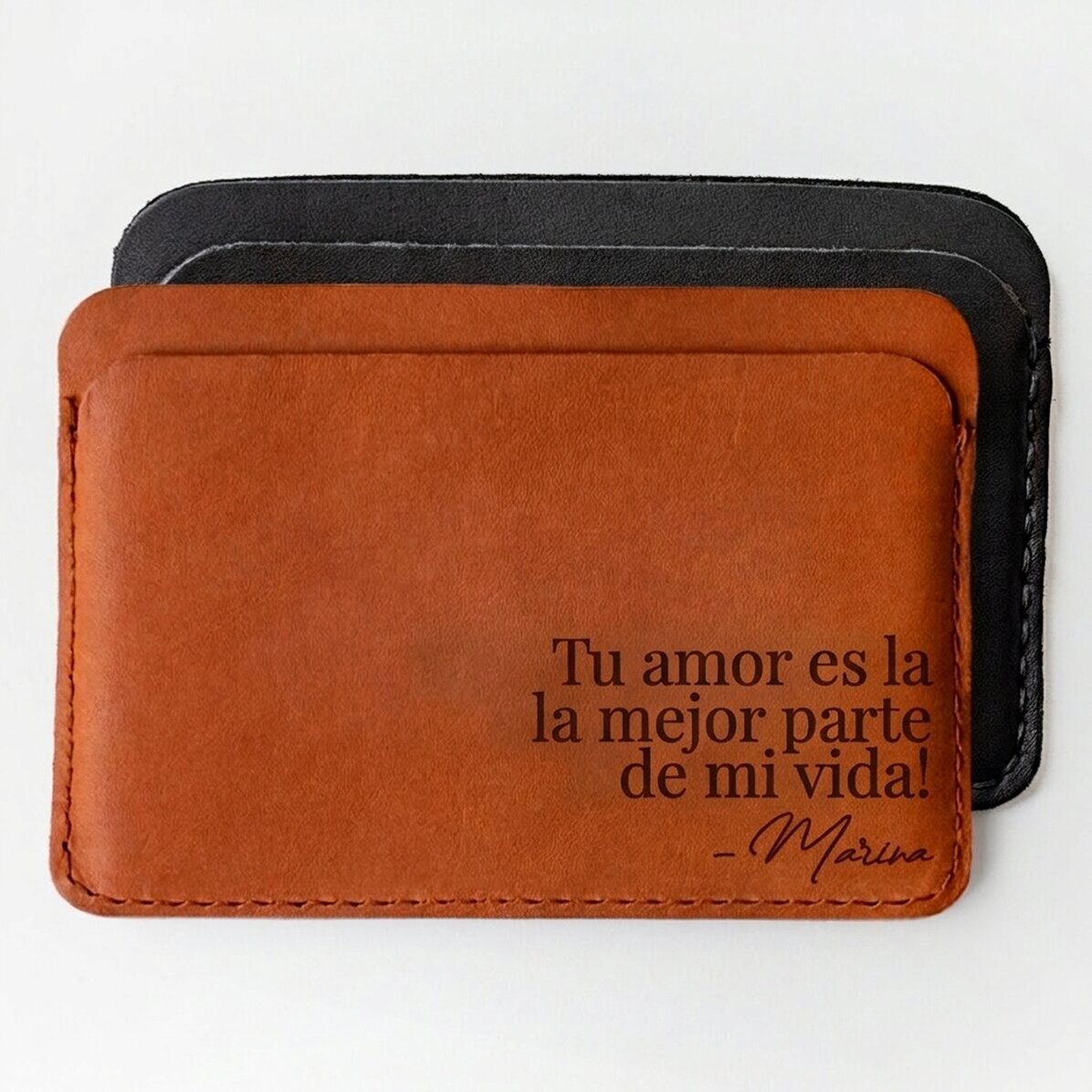 Cartera de piel personalizada con mensaje y firma - Tu amor