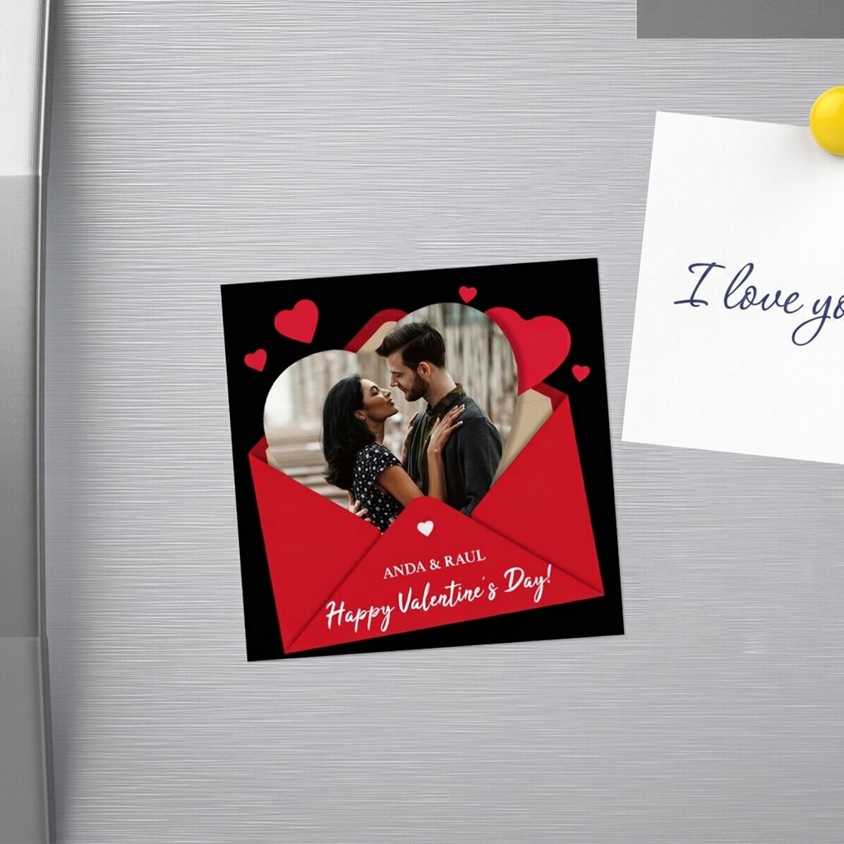 Imán personalizado de 10x10 con foto y texto: «Te quiero»