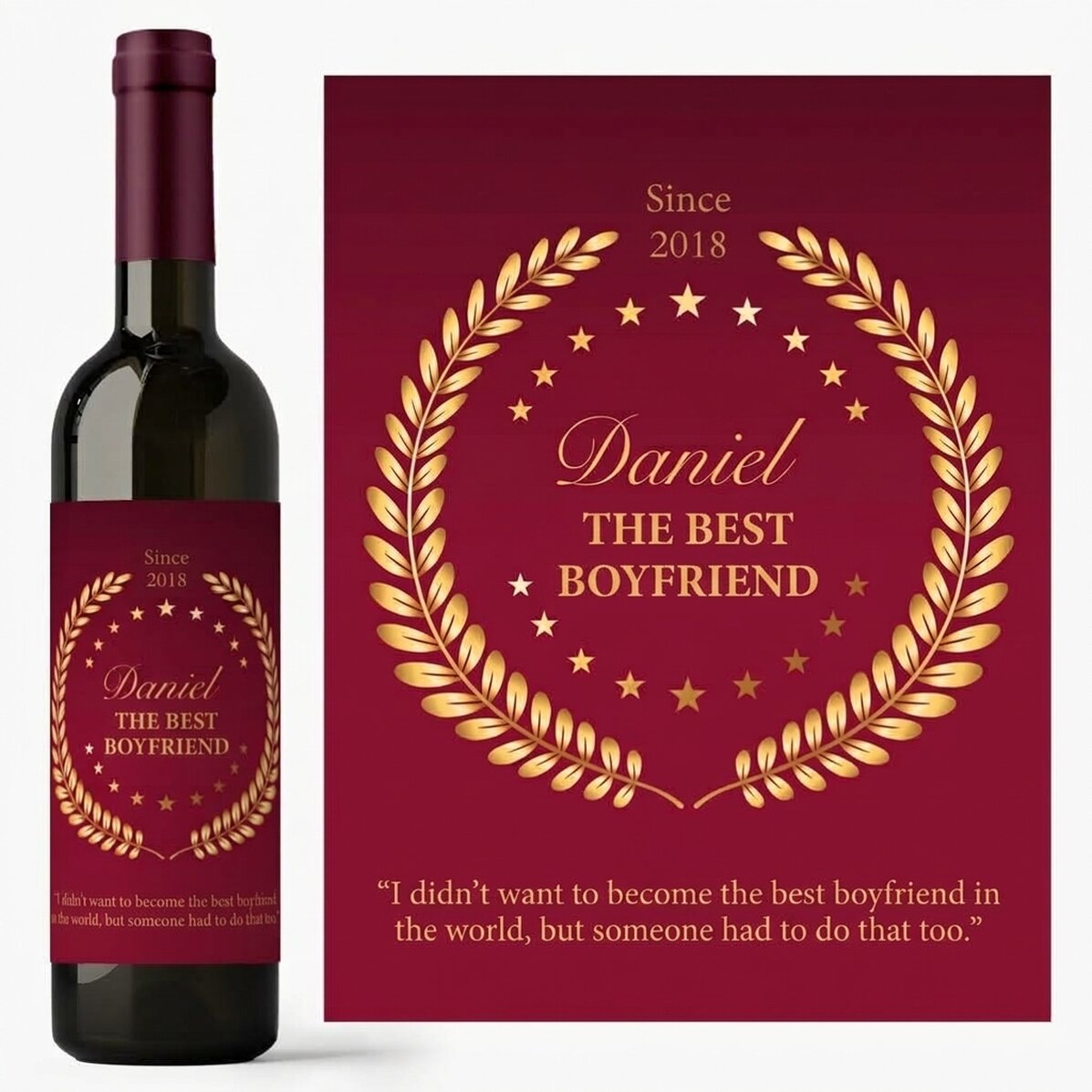 Vino personalizado con un mensaje para mi novio: «El mejor novio»