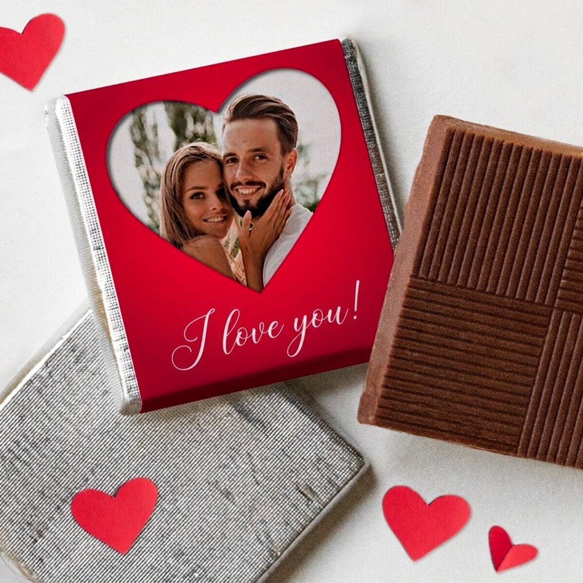 Mini tableta de chocolate personalizada con una foto y un texto - Corazón