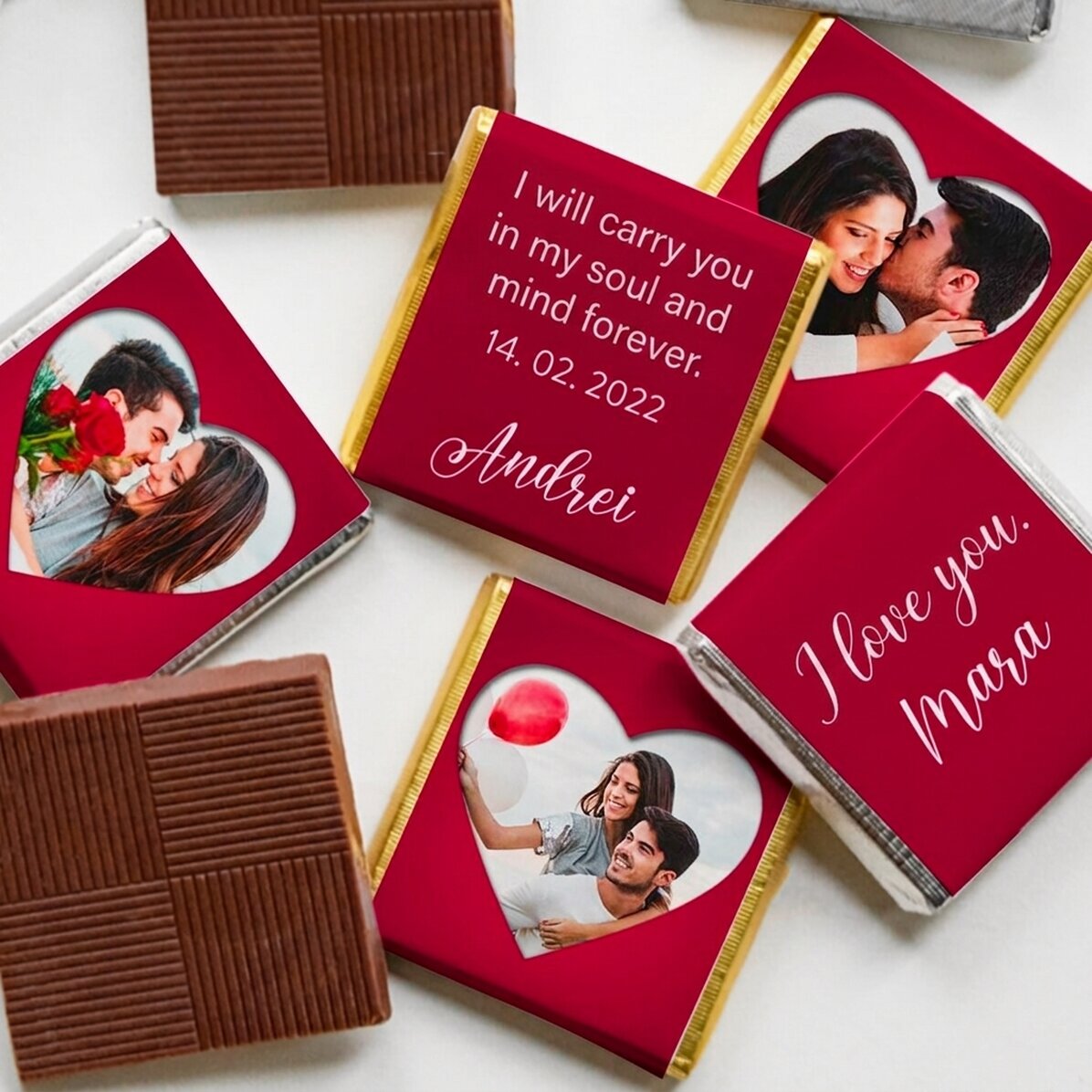 Lote de 5 minichocolates personalizados con fotos y texto - Love