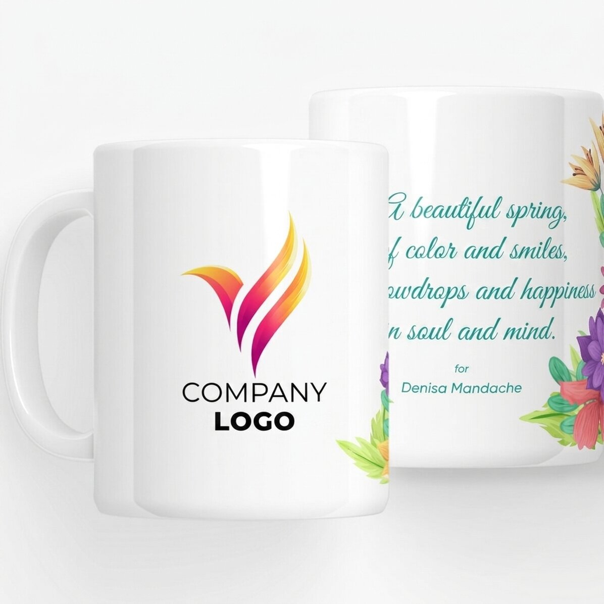 Taza personalizada con logotipo y texto - Flores de primavera