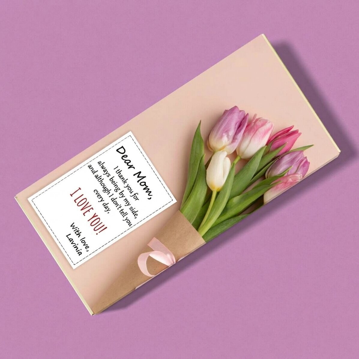 Chocolate personalizado con mensaje - Ramo de tulipanes