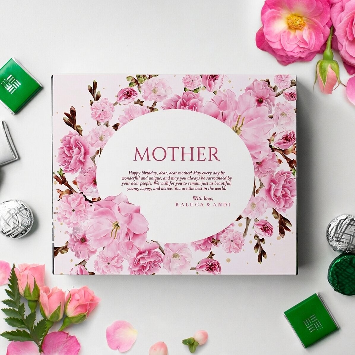 Caja de bombones personalizada con un mensaje para mamá