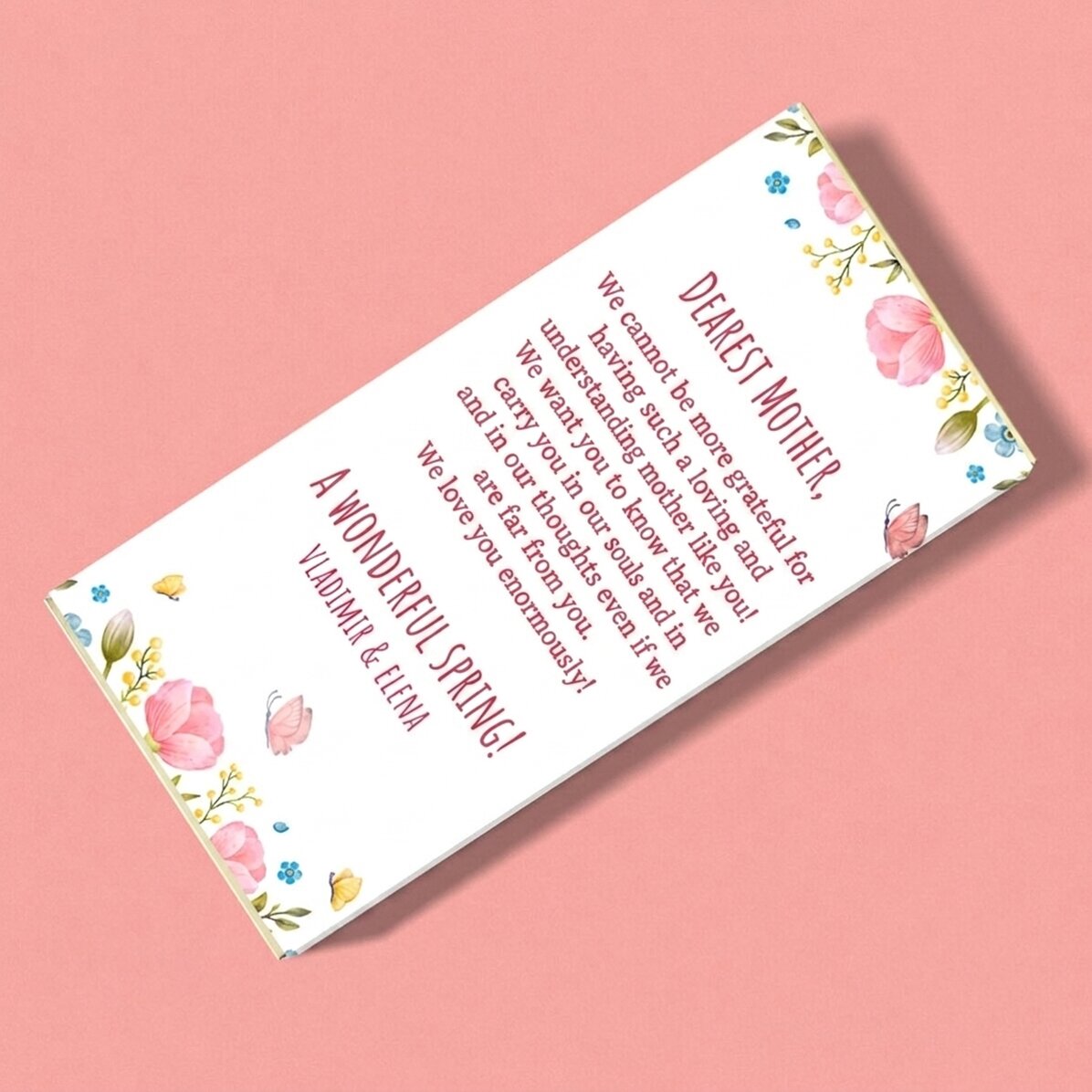 Chocolate personalizado con un mensaje para mamá