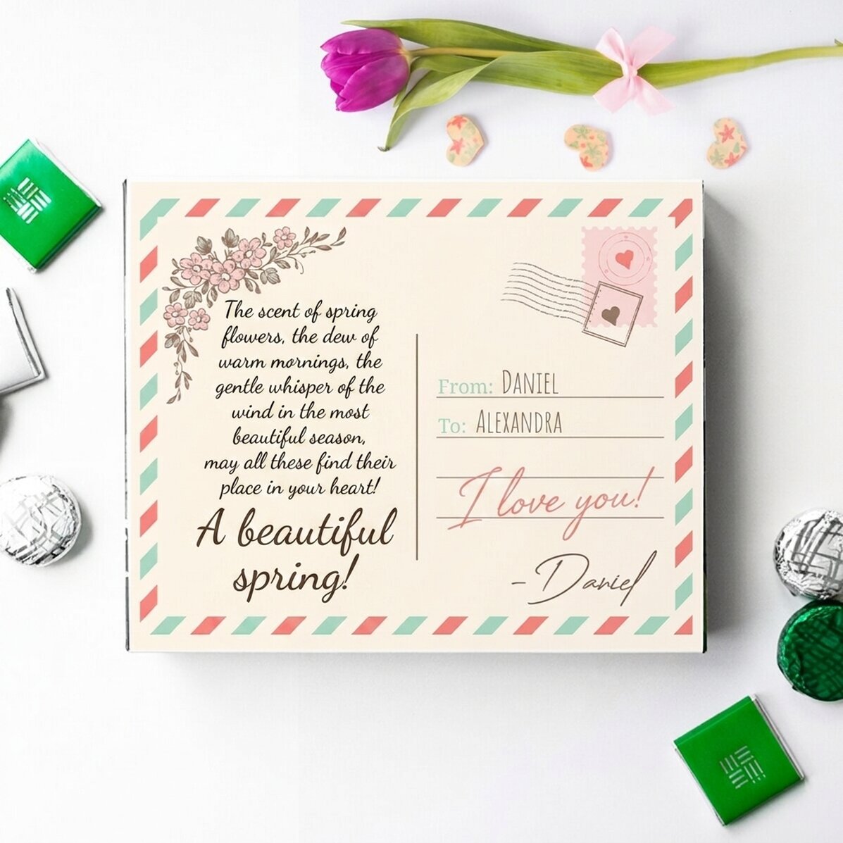 Caja de bombones personalizada con texto - Vista
