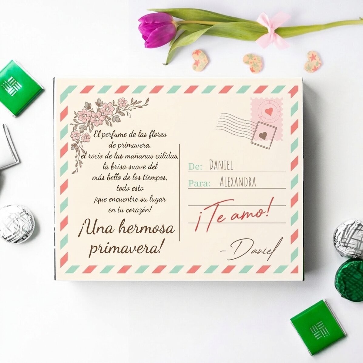 Caja de bombones personalizada con texto - Vista