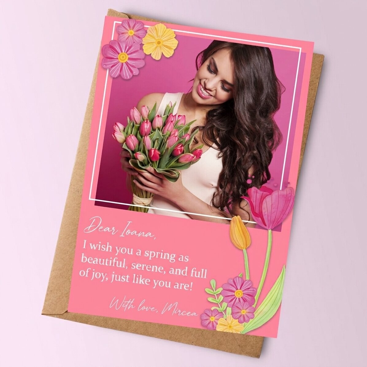 Tarjeta personalizada con una foto y un texto - Primavera