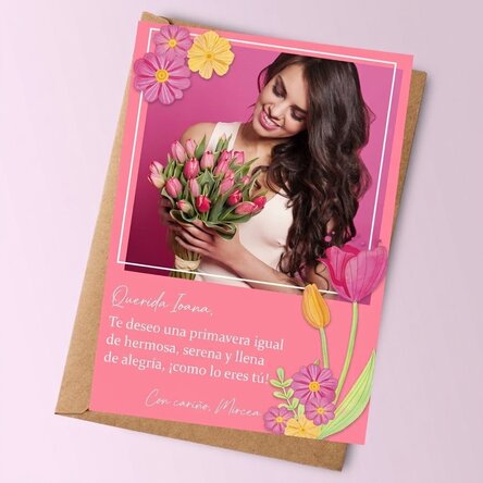 Tarjeta personalizada con una foto y un texto - Primavera