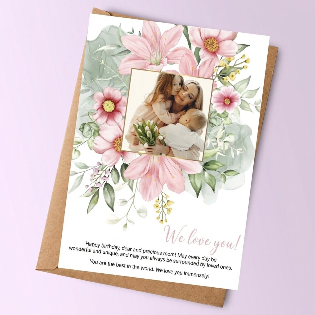 Tarjeta personalizada con una foto y un texto - Floral