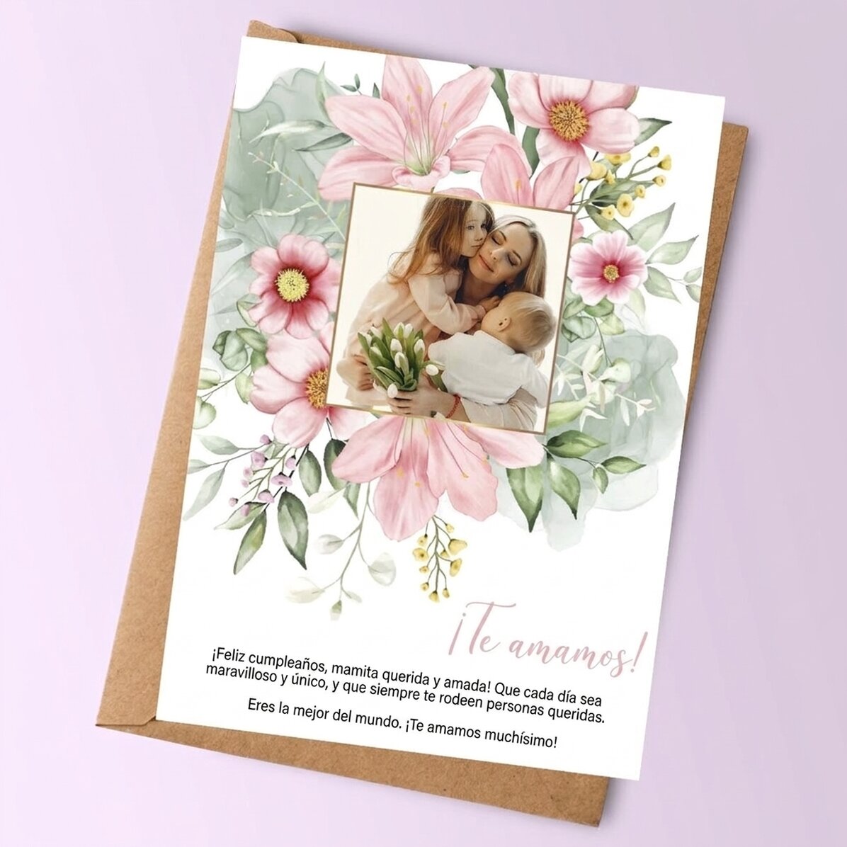 Tarjeta personalizada con una foto y un texto - Floral