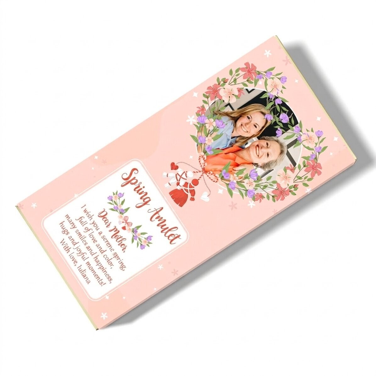 Chocolate personalizado con foto y mensaje floral