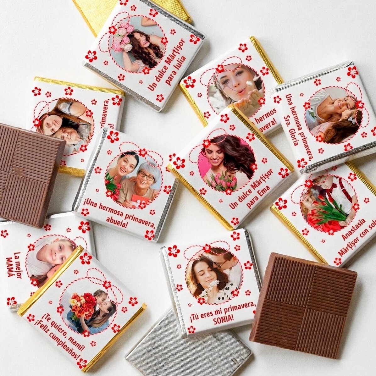 Lote de 10 minichocolates personalizados con fotos y texto