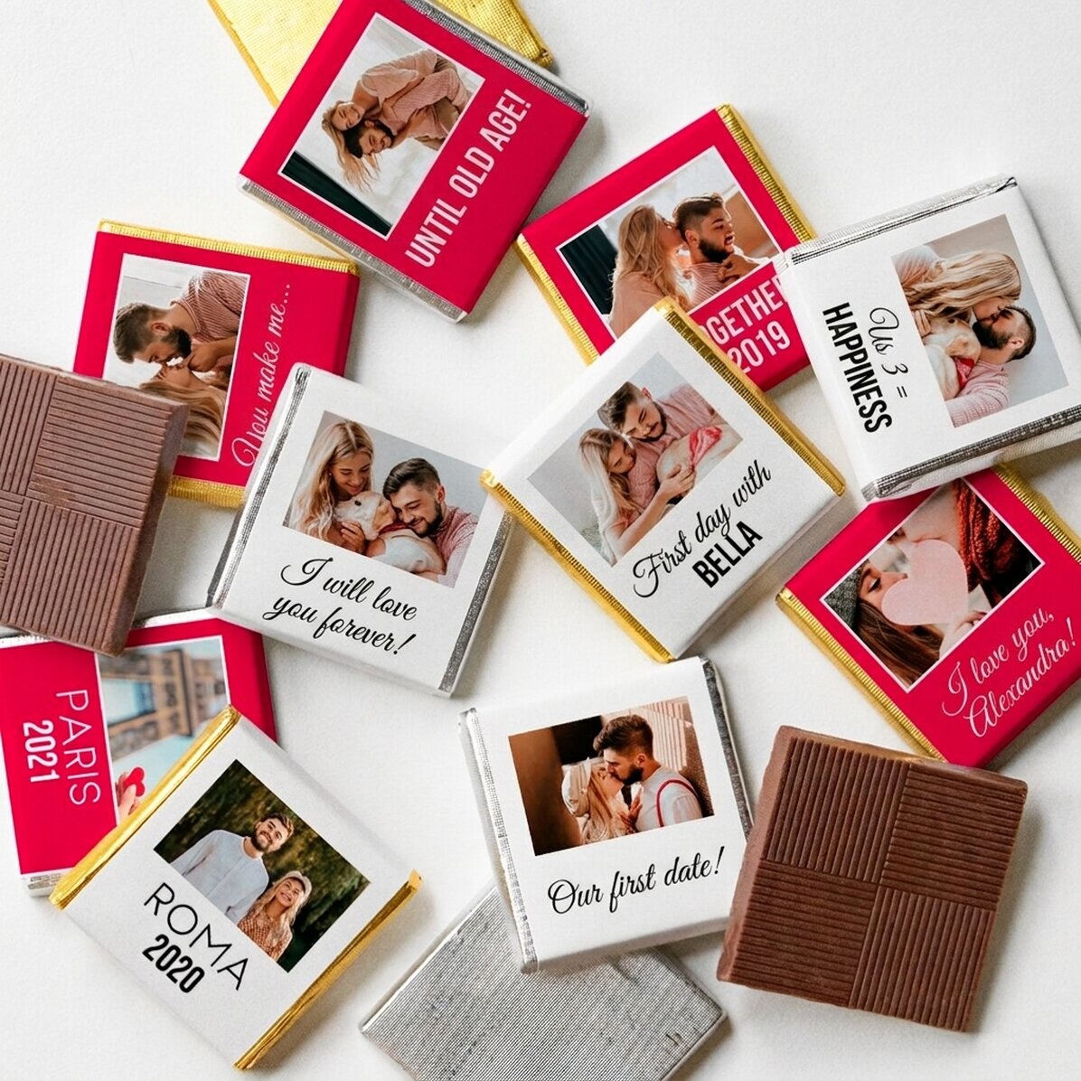 Lote de 10 minichocolates personalizados con fotos y texto
