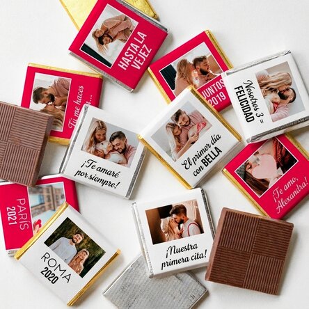 Lote de 10 minichocolates personalizados con fotos y texto