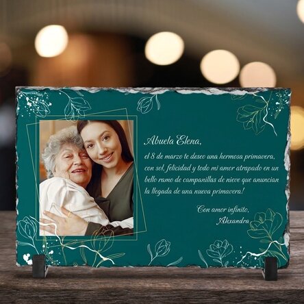 Placa de pizarra personalizada con una foto y un mensaje - Flowers