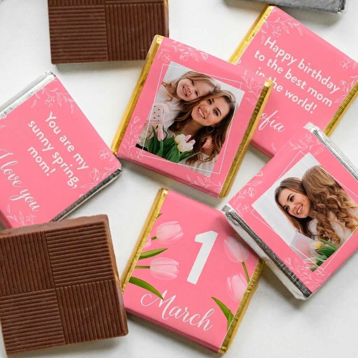 Lote de 5 minichocolates personalizados con fotos y texto - Mamá
