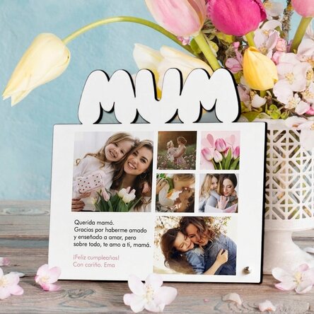 Marco de fotos de escritorio personalizado con 6 fotos y un mensaje para mamá - modelo MUM