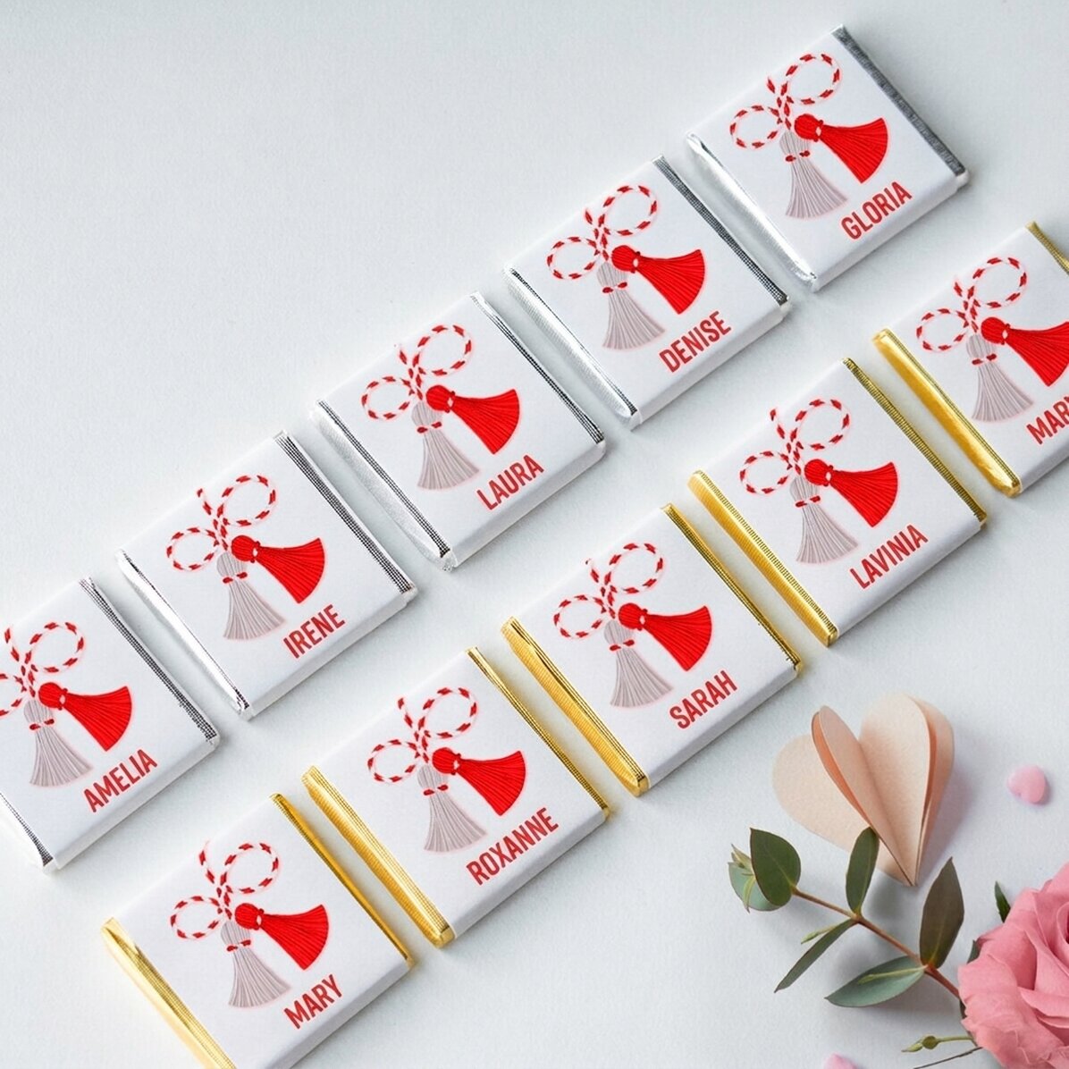 Lote de 10 mini bombones personalizados con el nombre «dulce»