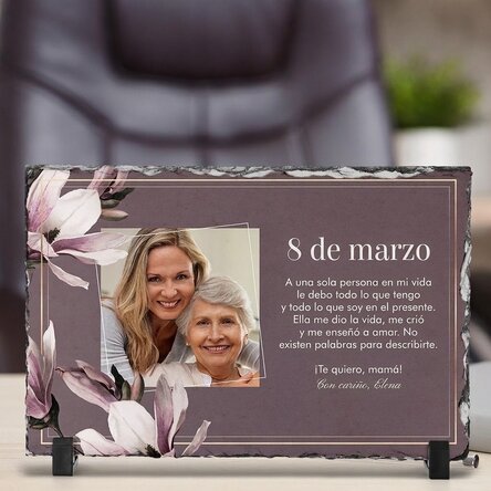 Placa de pizarra personalizada con una foto y un mensaje - 8 de marzo