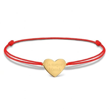 Pulsera con cordón personalizada - corazón de 15 x 13 mm - plata de ley 925 - La mejor madre