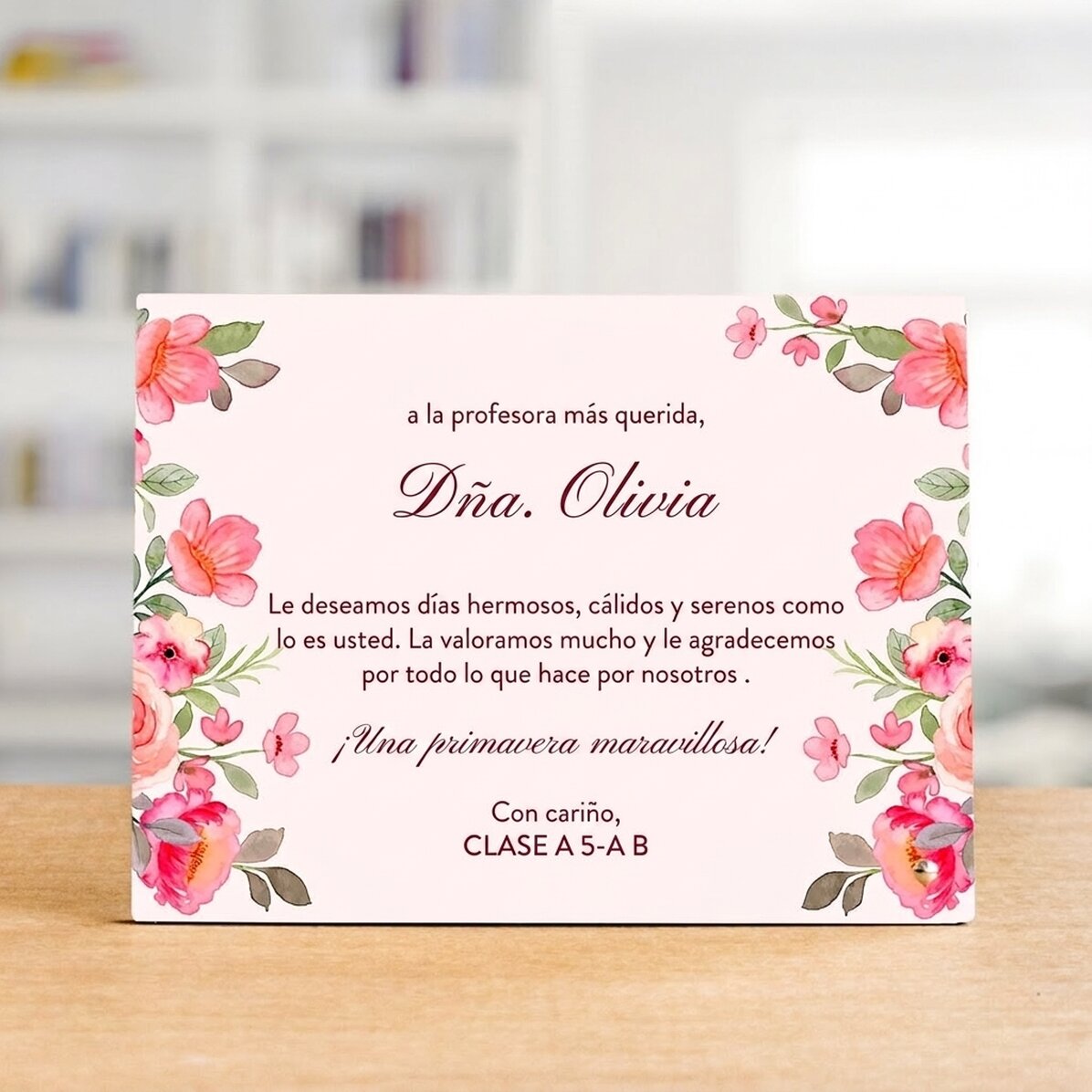 Marco de fotos de escritorio personalizado con un mensaje para la profesora