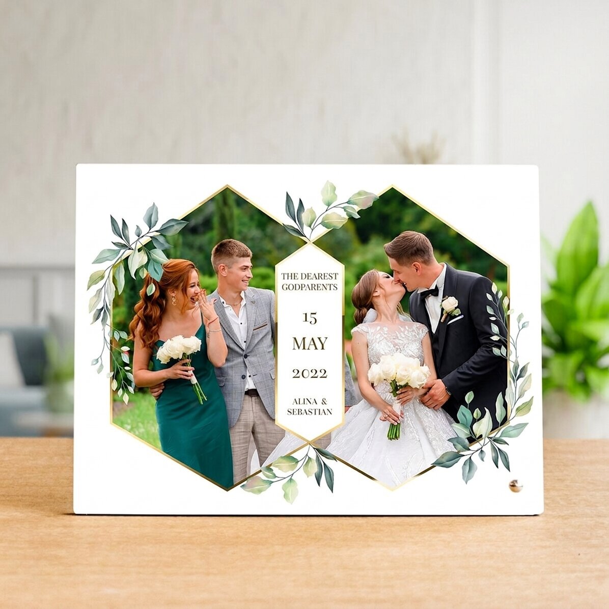 Marco de fotos de escritorio personalizado con 2 fotos y texto - Boda