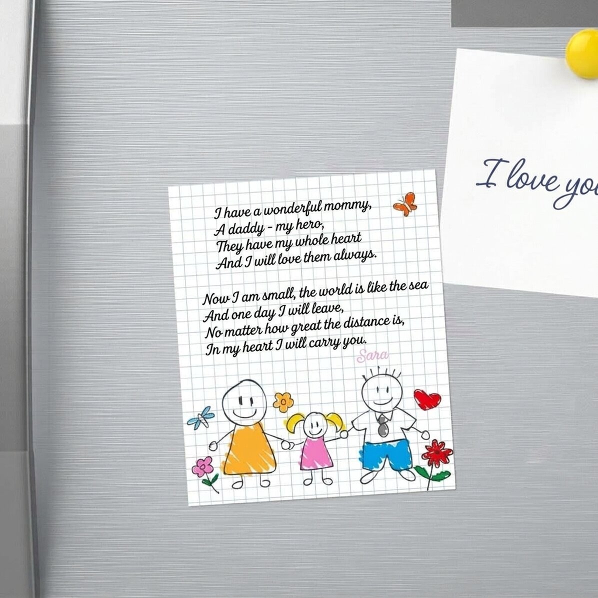 Imán de 10 x 12 cm personalizado con un poema para los padres - Niña