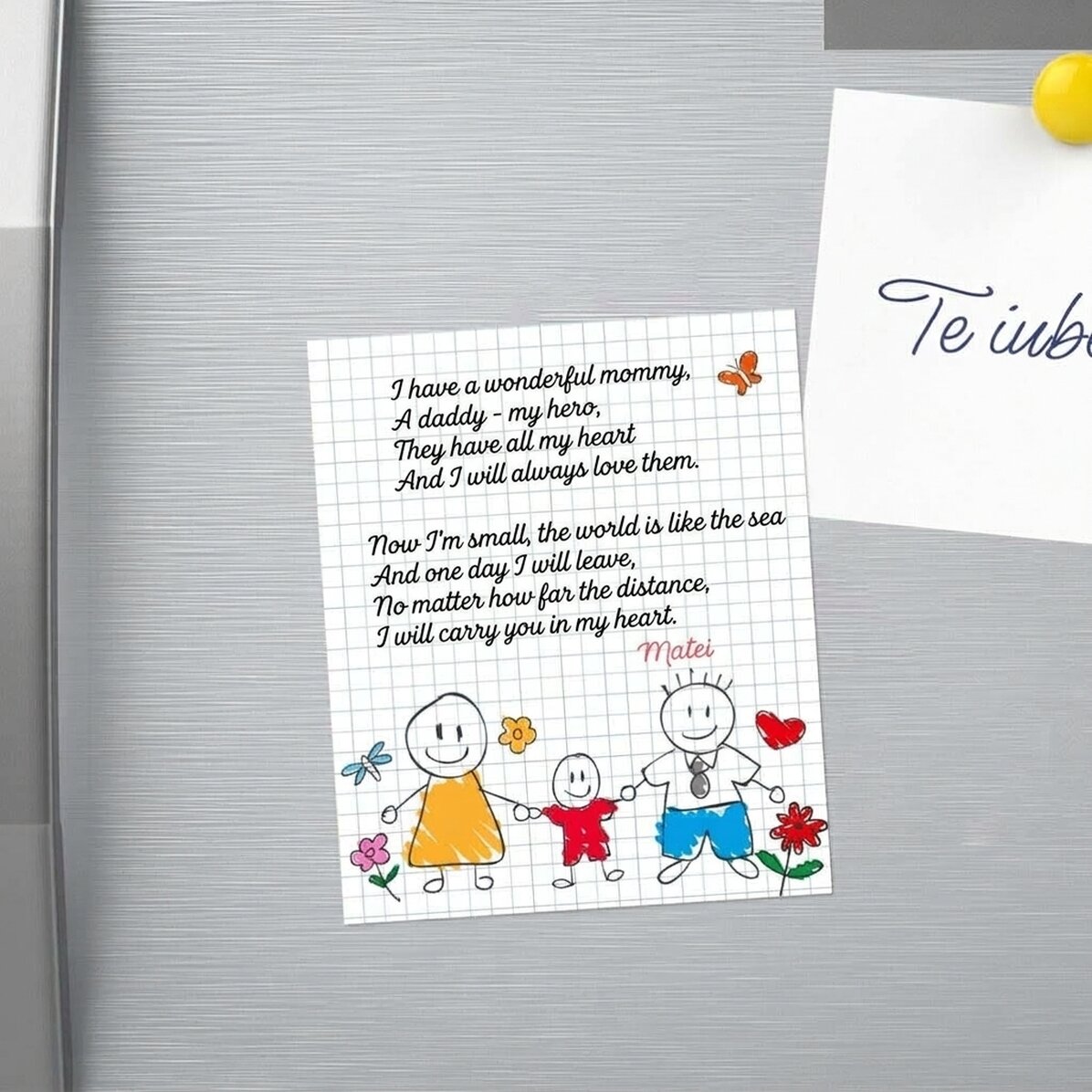 Imán de 10 x 12 cm personalizado con un poema para los padres - Niño