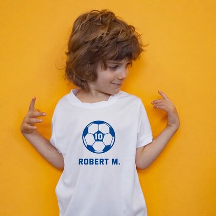 Camiseta deportiva infantil personalizada con texto - Balón de fútbol