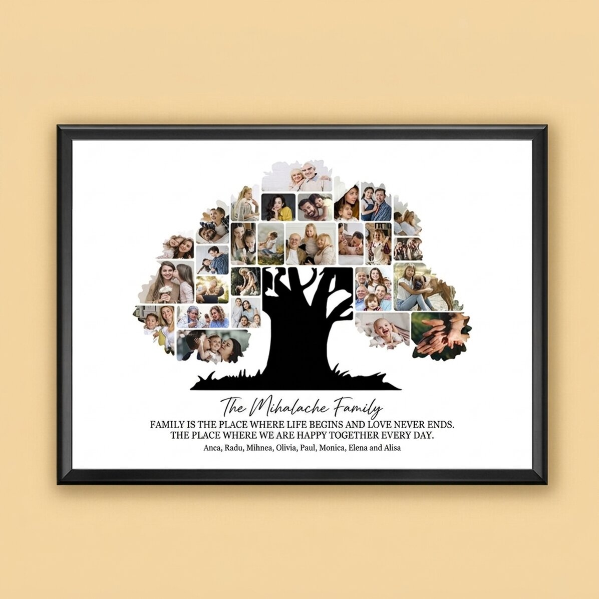 Cuadro paisajístico personalizado con fotos y texto: «Nuestra familia»