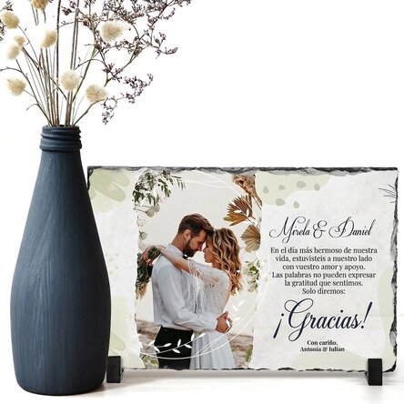 Placa de pizarra personalizada con una foto y un mensaje - Agradecimiento