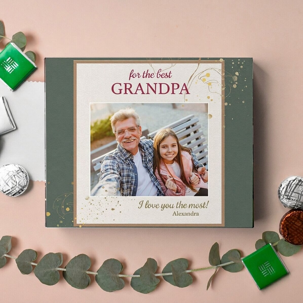 Caja de bombones personalizada con foto y mensaje: para el mejor ABUELO