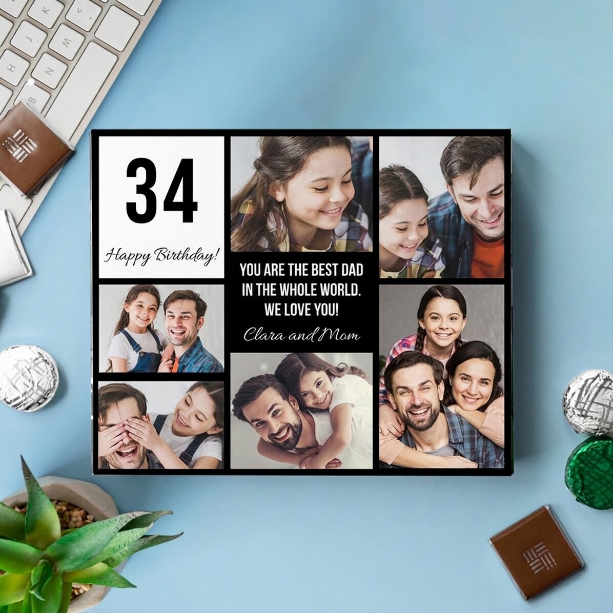 Caja de bombones personalizada con 6 fotos y un mensaje para tus seres queridos