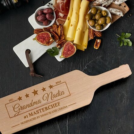 Customised bottle-shaped cheese chopping board - #1 Masterchef