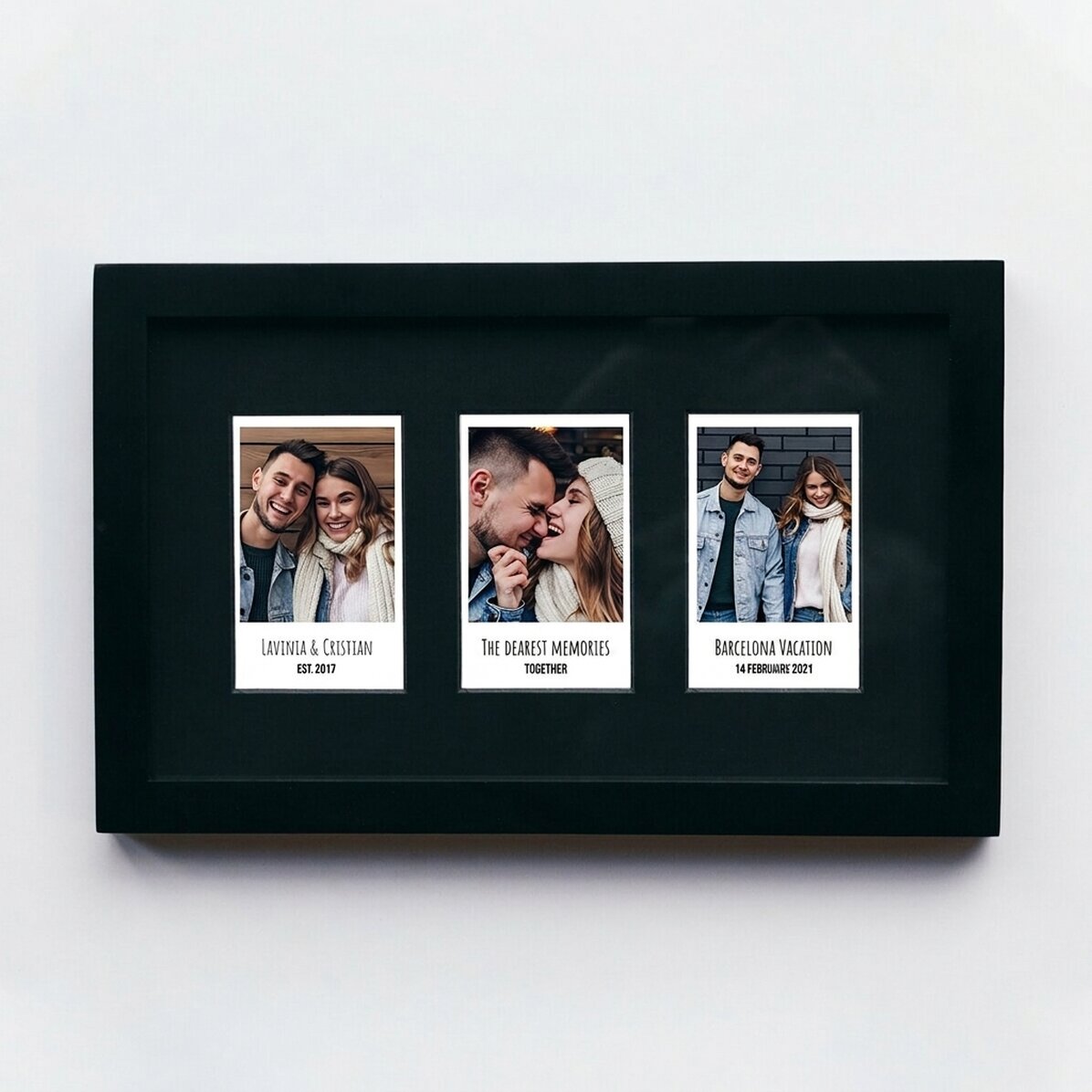 Cuadro personalizado con 3 fotos estilo Polaroid y texto