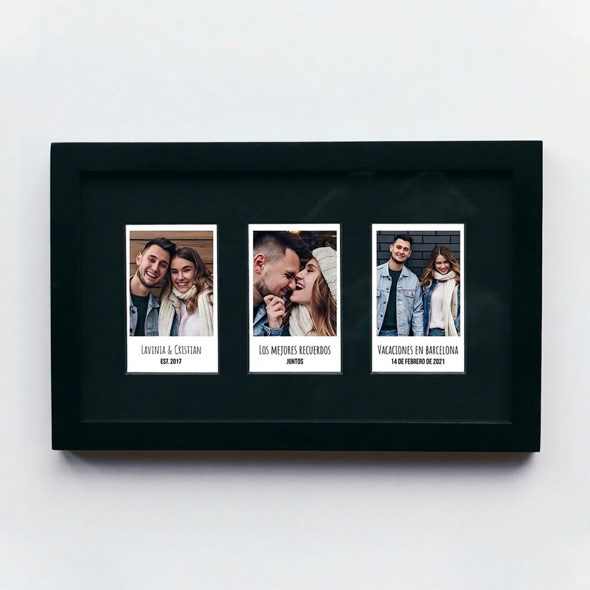 Cuadro personalizado con 3 fotos estilo Polaroid y texto