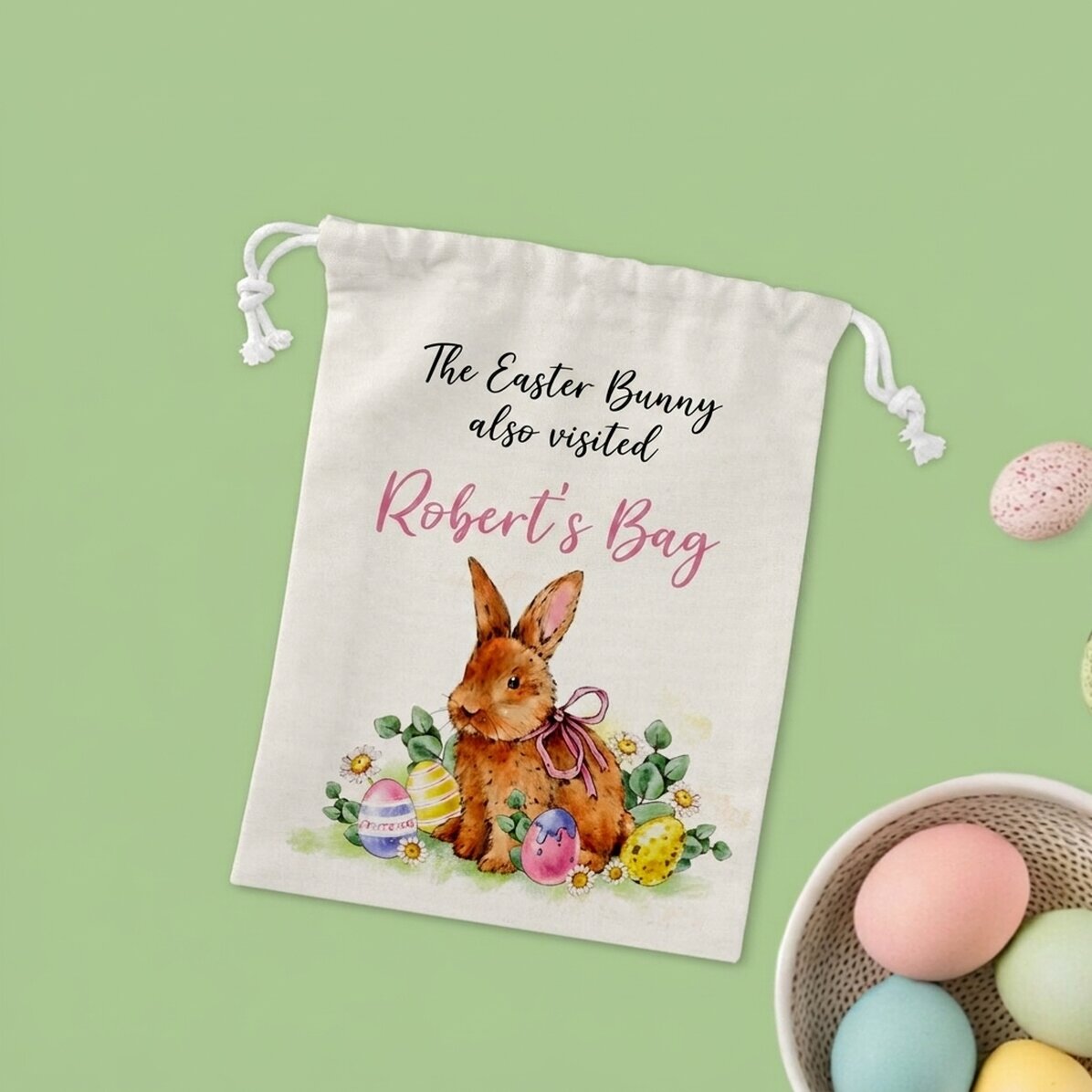 Bolsita pequeña para regalos personalizada con texto - El conejito de Pascua