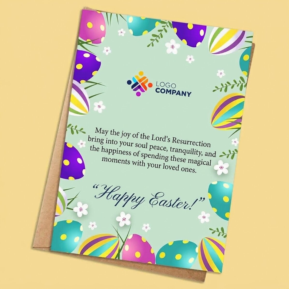 Tarjeta personalizada con texto y logotipo - Feliz Pascua