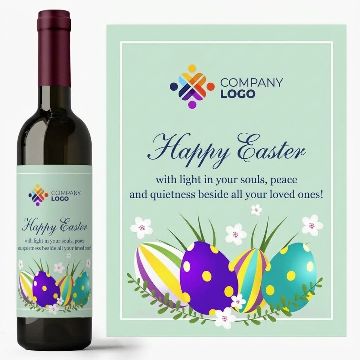 Vino personalizado con logotipo y texto - Feliz Pascua
