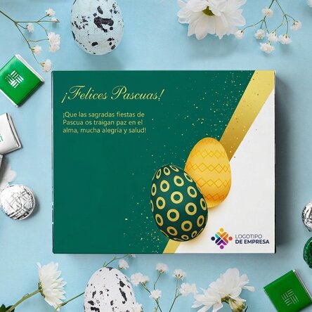 Caja de bombones personalizada con logotipo y mensaje - Pascua