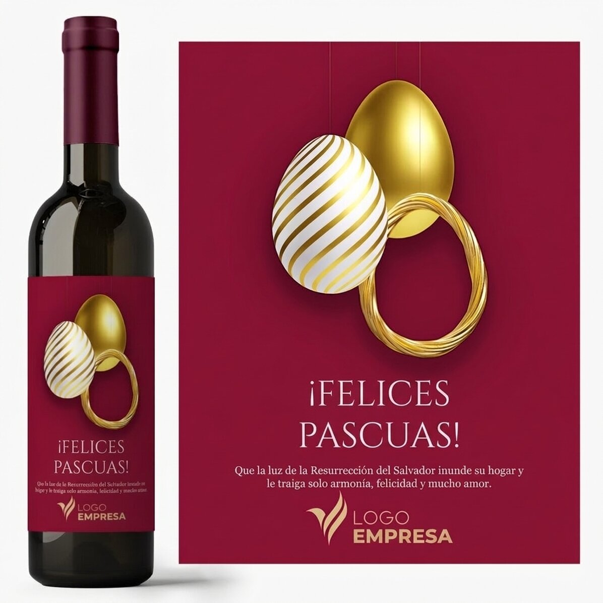 Vino personalizado con texto y logotipo: ¡Feliz Pascua!
