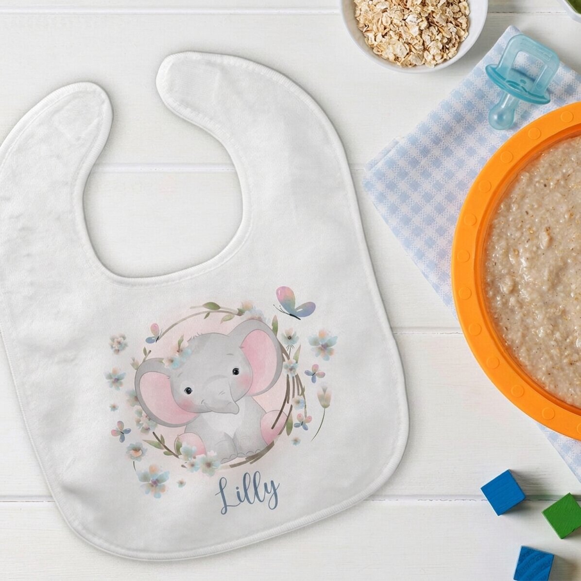 Babero para bebé personalizado con nombre - Little elephant