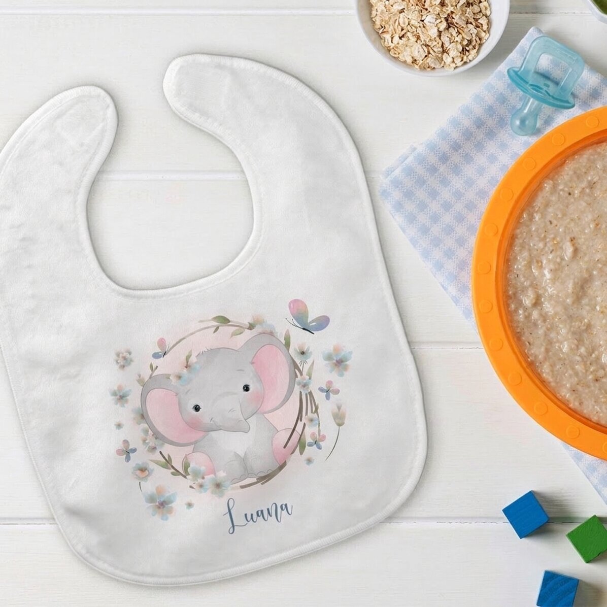 Babero para bebé personalizado con nombre - Little elephant