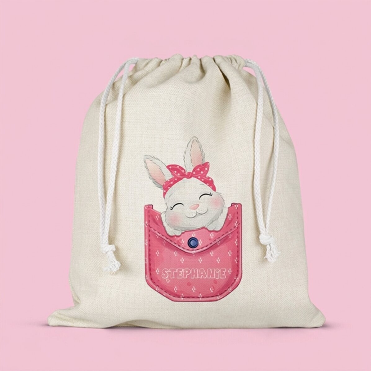 Bolsita para regalos/guardería personalizada con nombre - Conejito