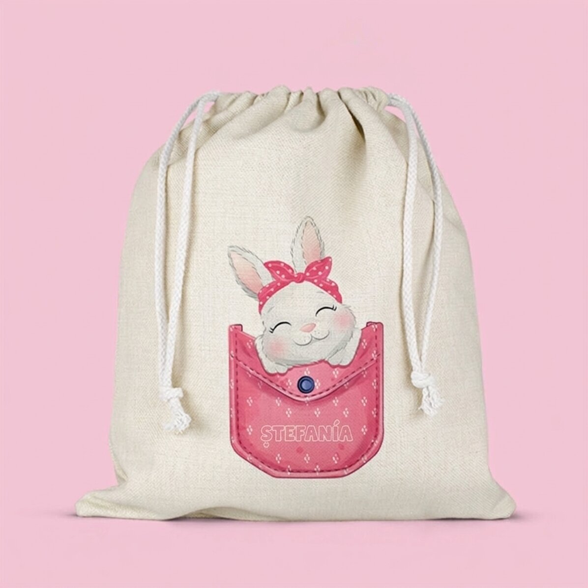 Bolsita para regalos/guardería personalizada con nombre - Conejito