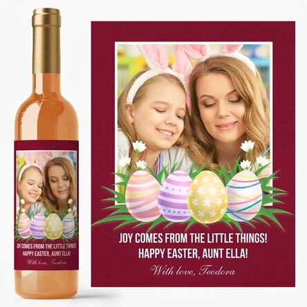 Vino personalizado con una foto y un mensaje de Pascua