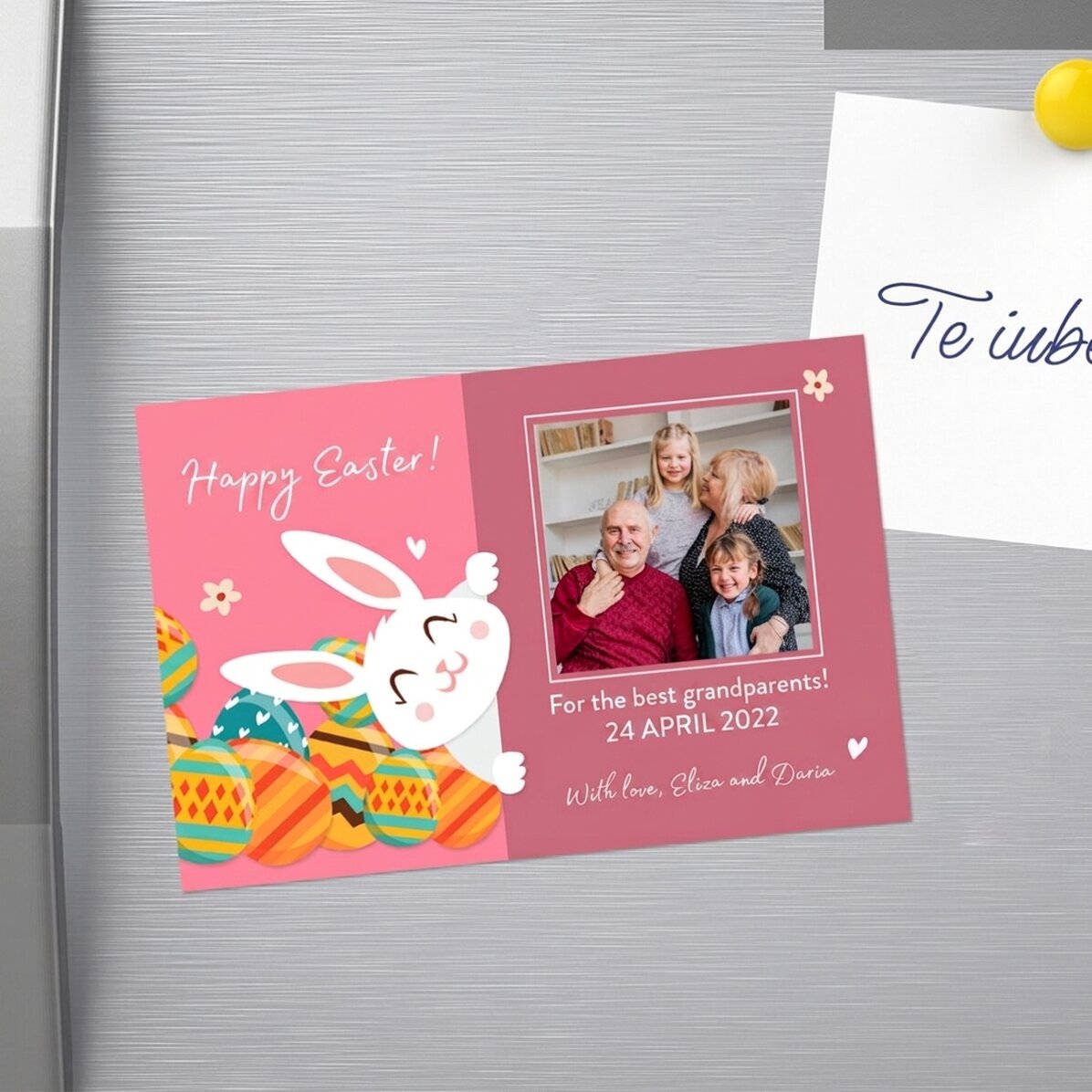 Imán personalizado de 10 x 15 cm con texto y foto: el conejito de Pascua